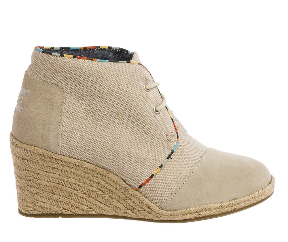 TOMS Women’s Whisper Burlap Suede Natural Desert Wedge Ankle Boots | Size 12